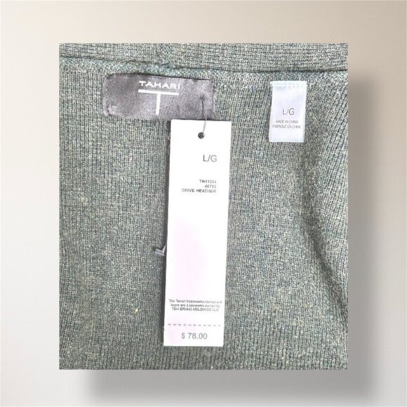 Tahari L Dark Green Knit Sleeveless Duster Cardigan Longline Open Front Pockets - Picture 6 of 6